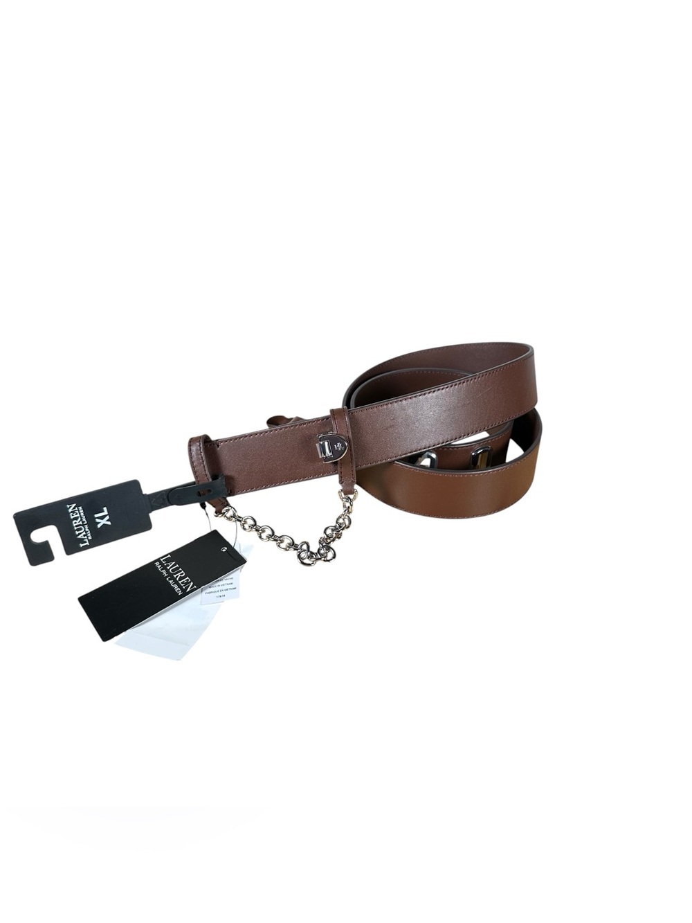 RALPH LAUREN Logo Flip-Lock Chain-Embellished Wide Leather Belt - Picture 3 of 9